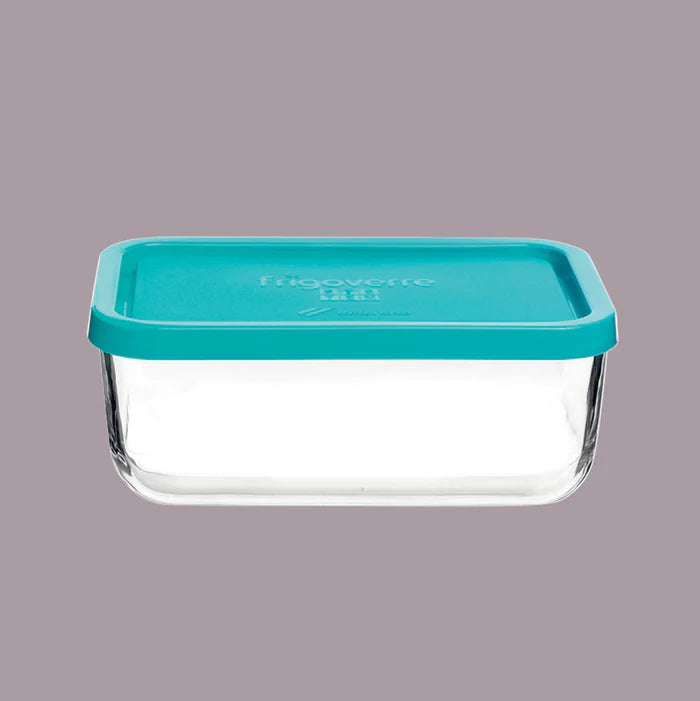 GlassBowl Rektangulær – blå låg, 13x21 cm.