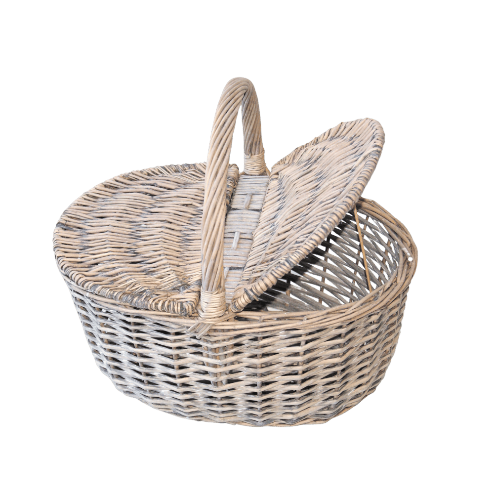 Picnickurv oval i grå rattan L. 40cm