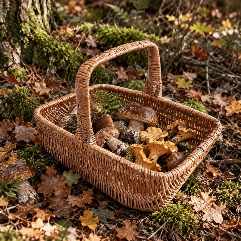 Svampekurv i rødpil L. 39cm.