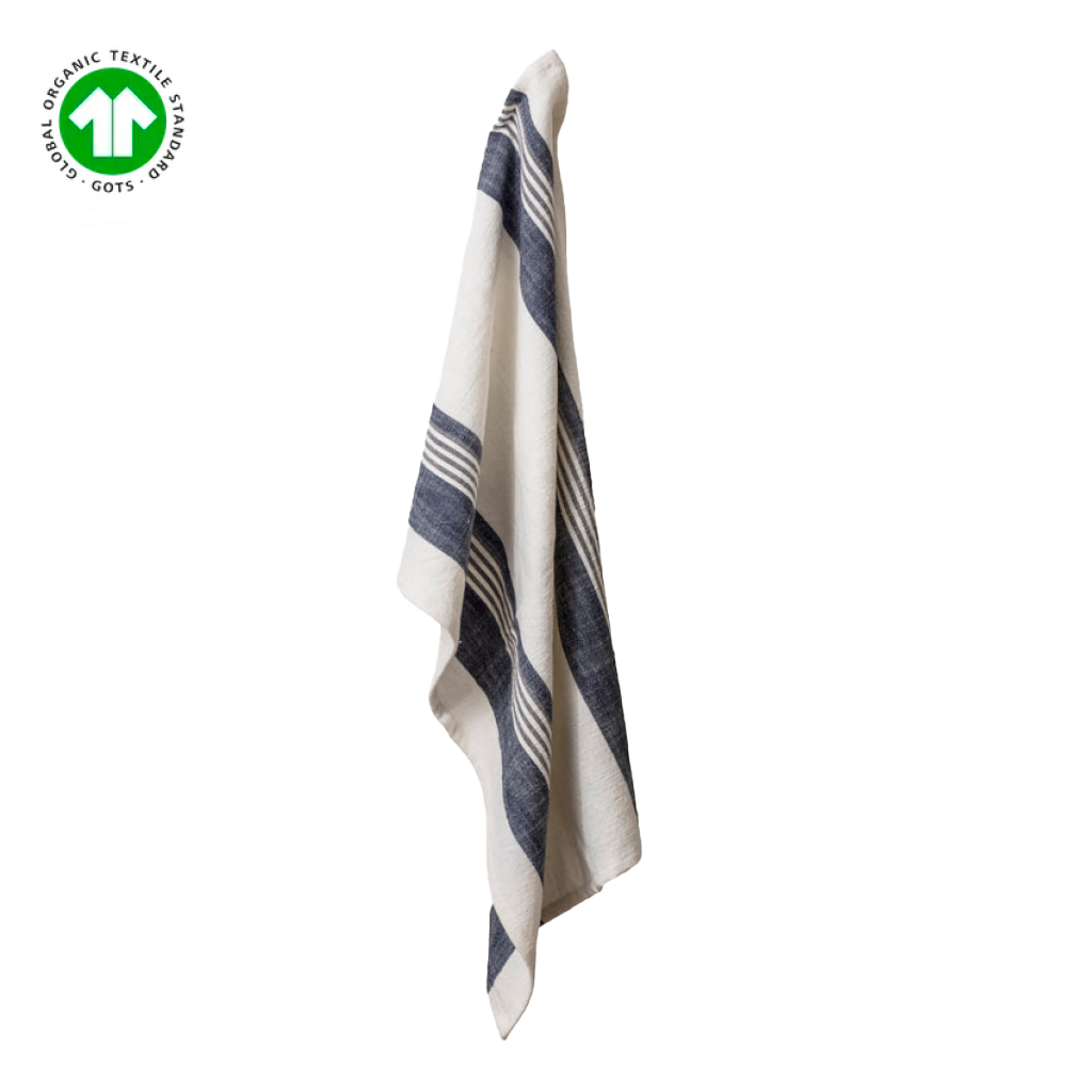 Klement | Viskestykke, off white/stålblå, GOTS