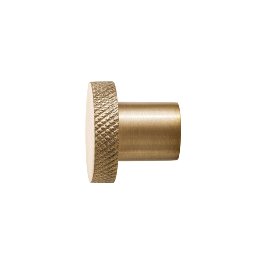 Knop | Greb/knage i mat messing, rille, Ø 2,5 cm