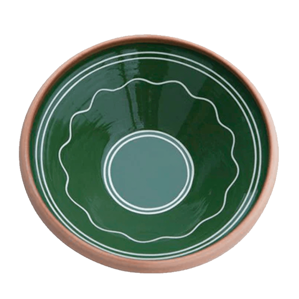 Æltefad i keramik i grøn md hvid streg fra Birkerød Pottemageri