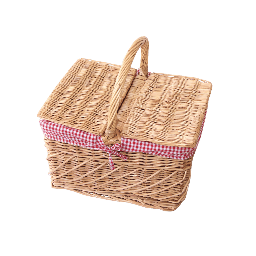 Klassisk picnickurv m. rødtern, rødpil L.41cm