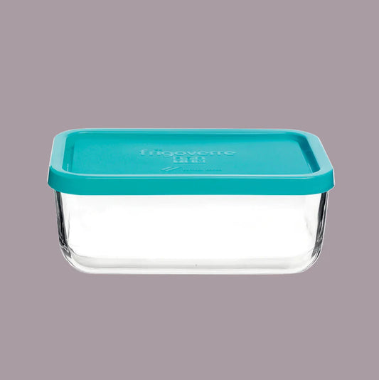 GlassBowl Rektangulær – blå låg, 13x21 cm.