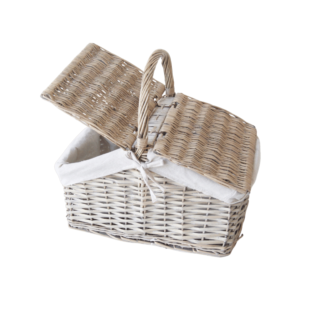 Picnickurv i grå rattan m. foer L. 48cm