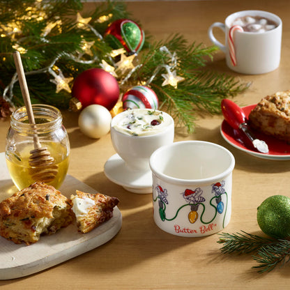 Smørkrukke med vand, julemotiv med bier