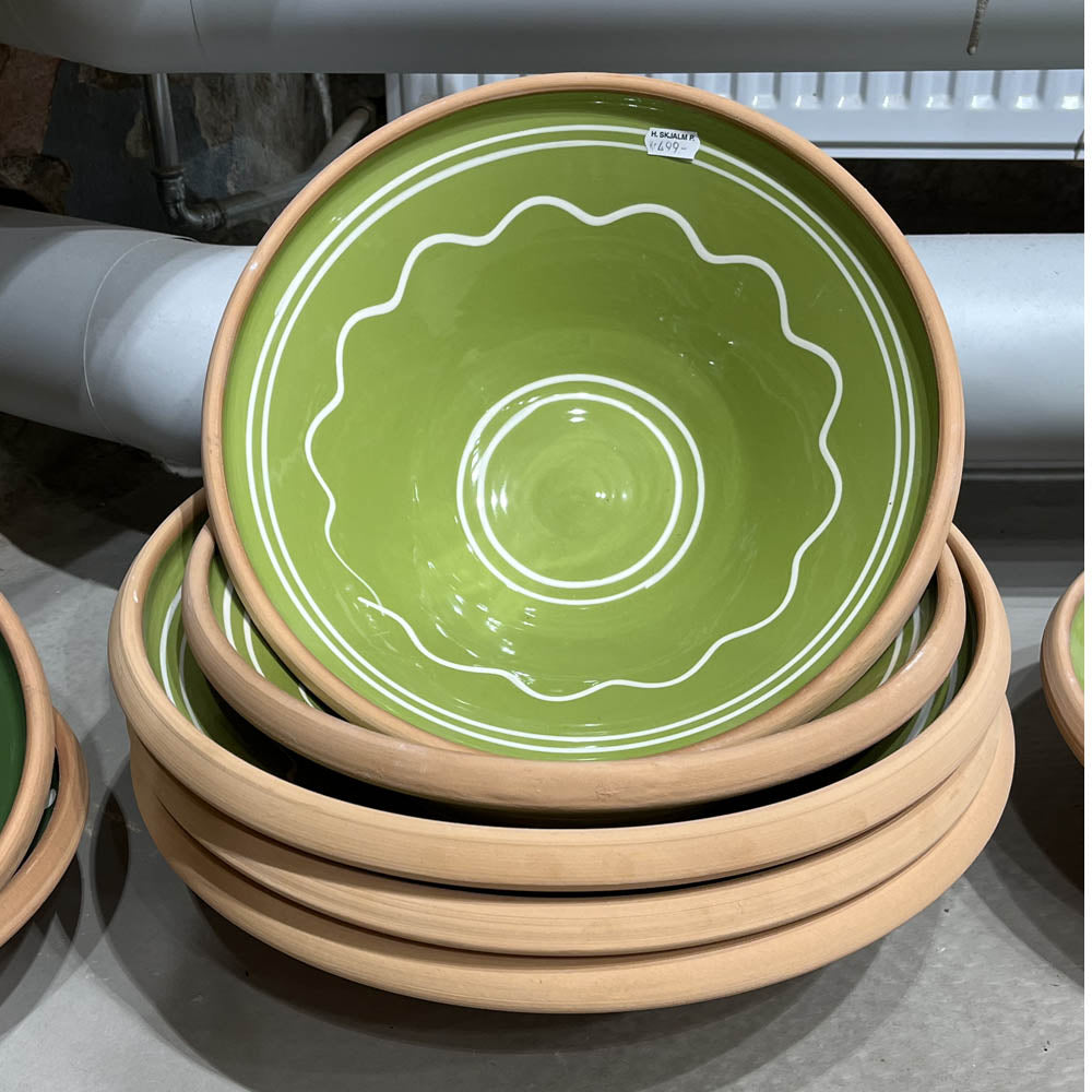 Birkerød Pottemageri | Æltefad, lysegrøn med mønster