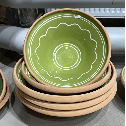 Birkerød Pottemageri | Æltefad, lysegrøn med mønster