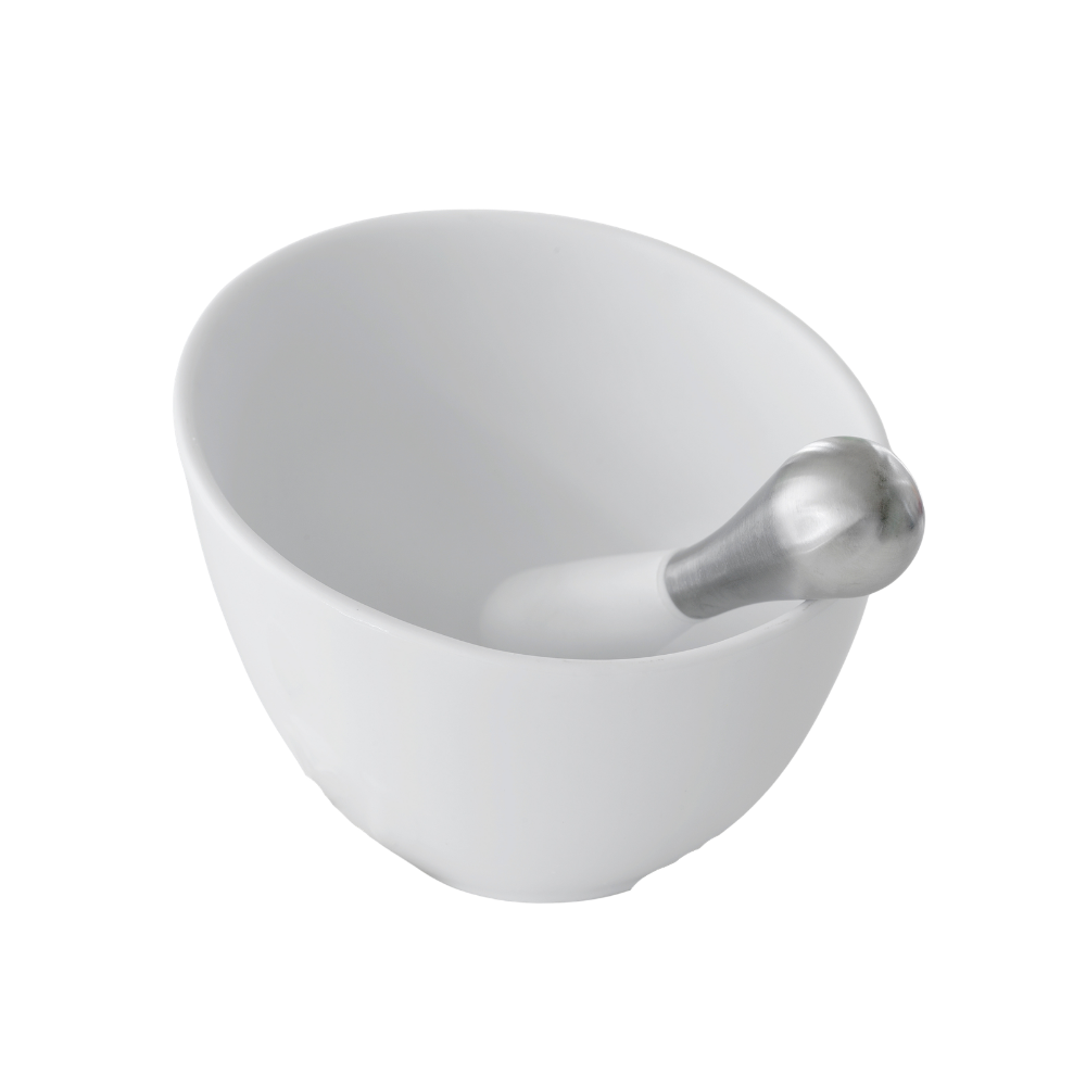 Morter i porcelæn og rustfri stål