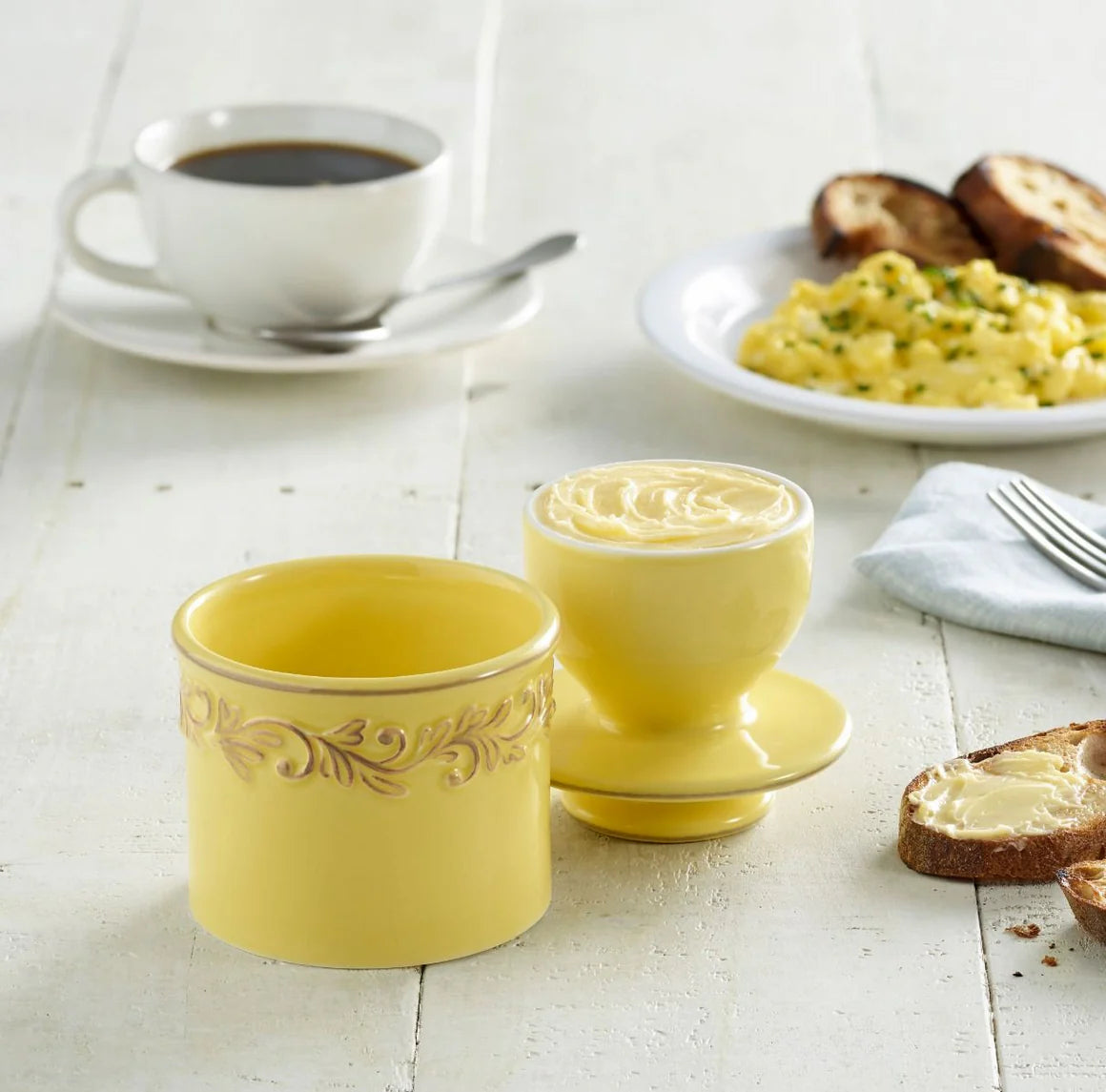 Smørkrukke med vand, antik gylden