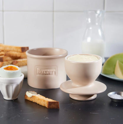 Smørkrukke med vand, mat beige