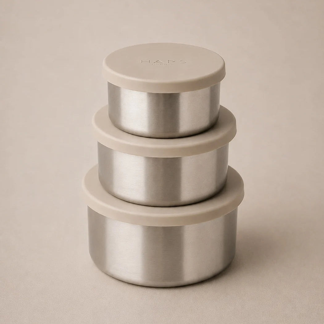 Haps rustfri stål bokse Oyster Grey, large, 3 stk.