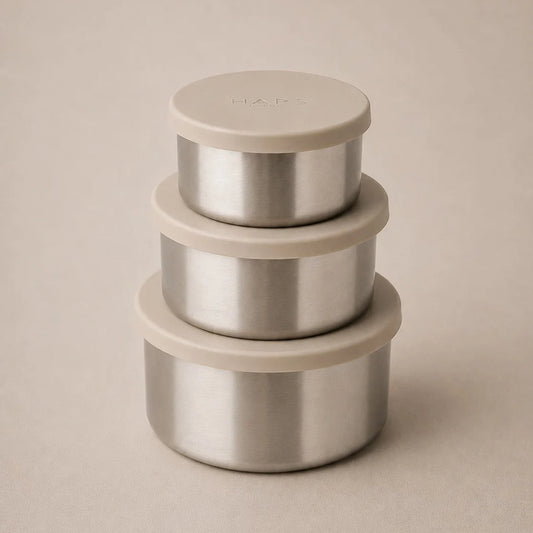 Haps rustfri stål bokse Oyster Grey, large, 3 stk.