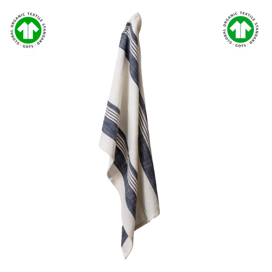 Klement | Viskestykke off white/stålblå GOTS