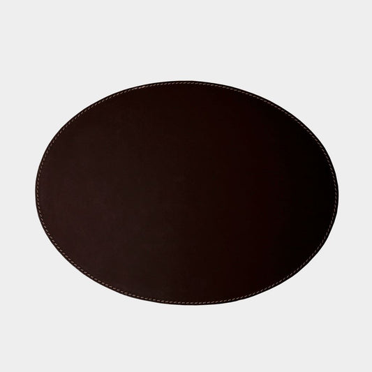 Dækkeserviet i læder - Oval - Chokoladebrun - Hvid syning