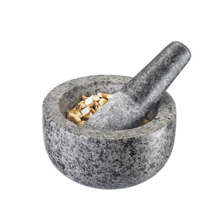 Morter, grå granit, 13 cm.