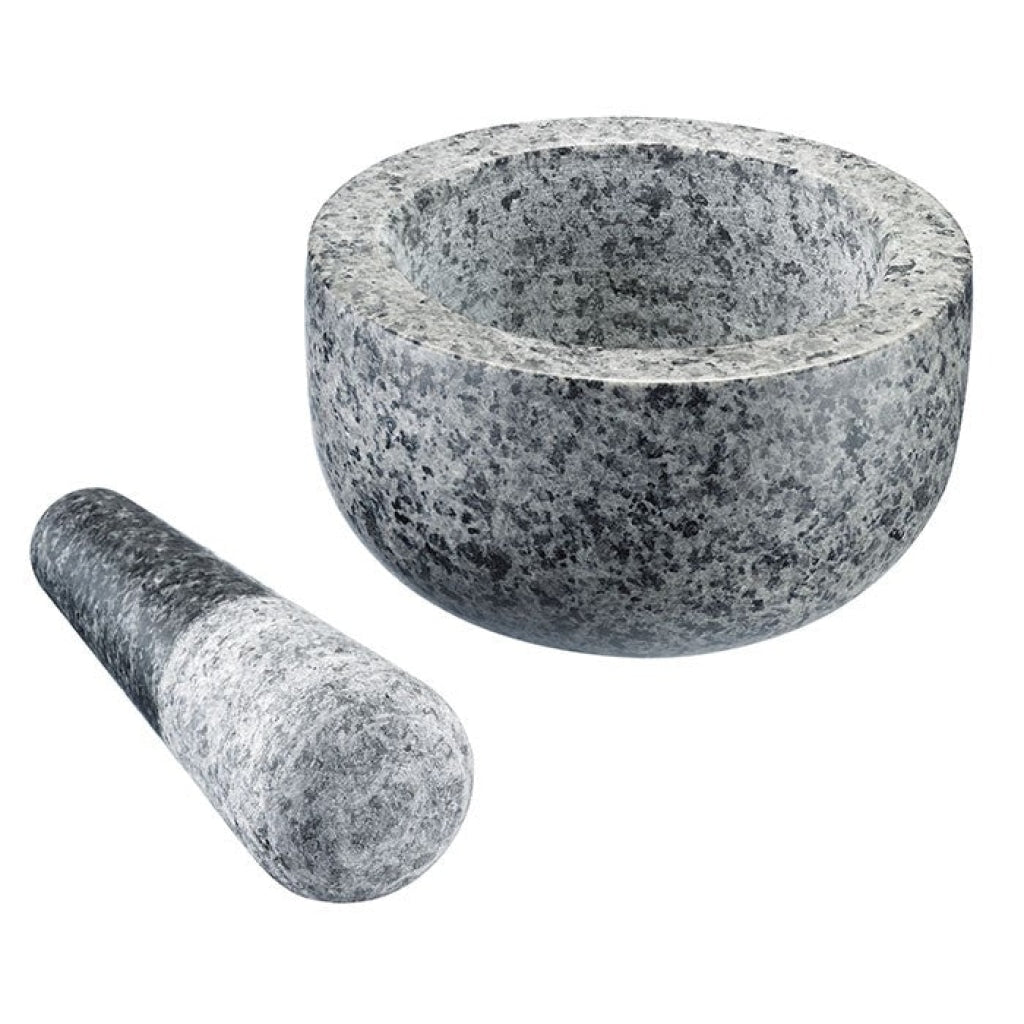 Morter, grå granit, 13 cm.