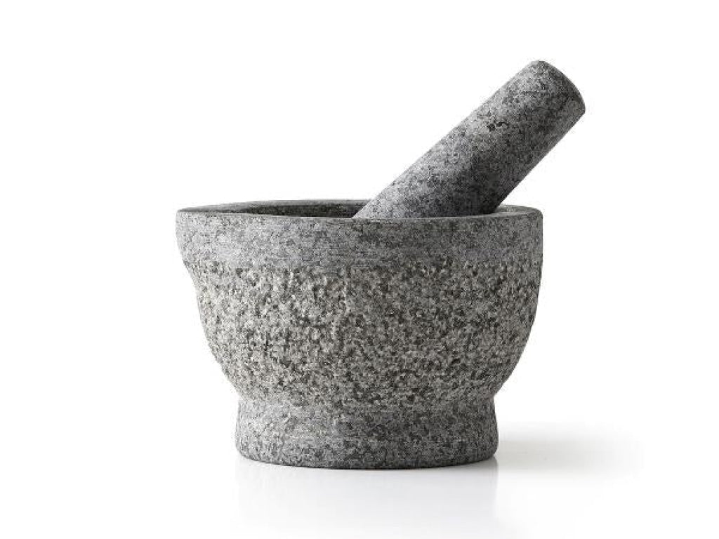 Morter, grå granit, 15 cm.